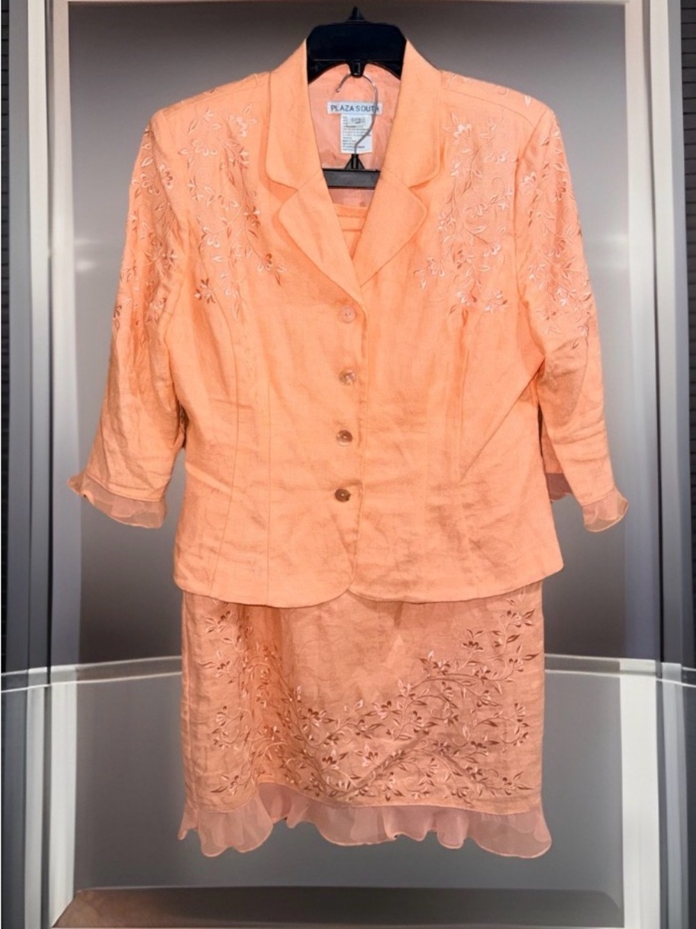 Vtg Pleasant Peach Embroidered Women's Skirt Set by Plaza South-12-EC